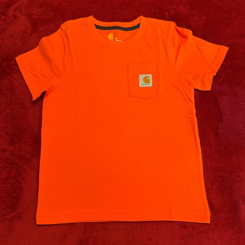 Carhartt‎ Kids Short Sleeve Pocket T-Shirt Orange Size 6 Cotton Tee RN13706